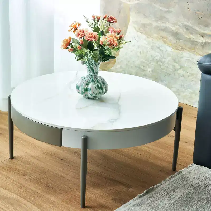GDFStudio Baldwin Modern 32 Ceramic Round Coffee Table with Drawers and metal legs