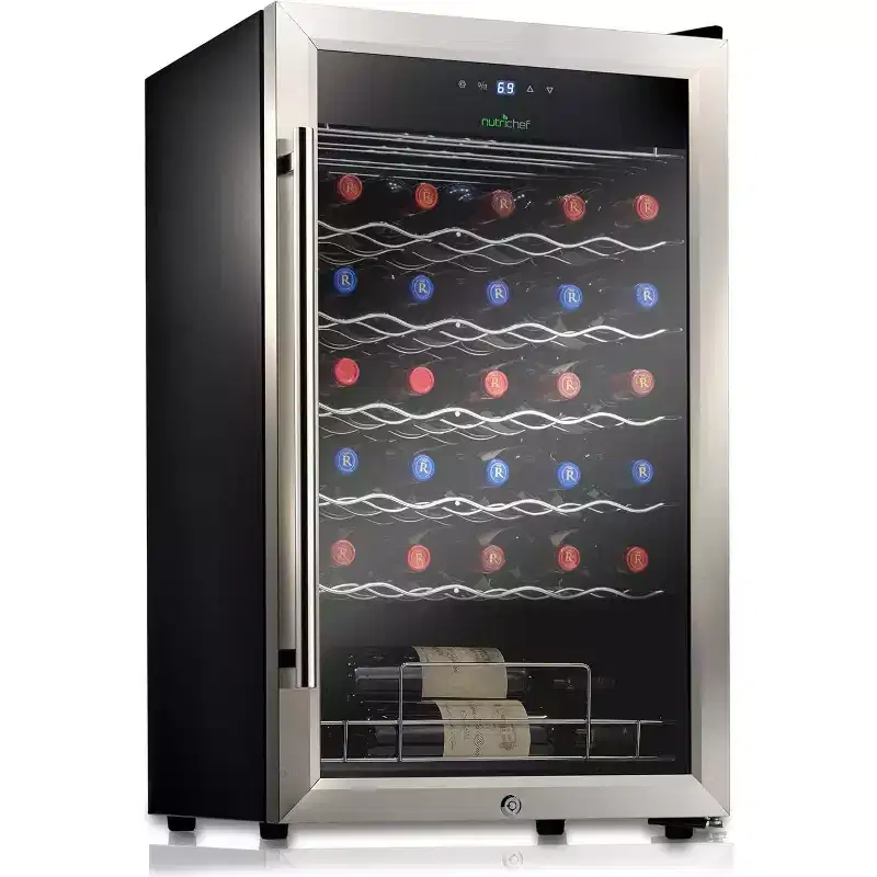 NutriChef 34-Bottle Single-Zone Wine Cooler with Digital Touch Button Control