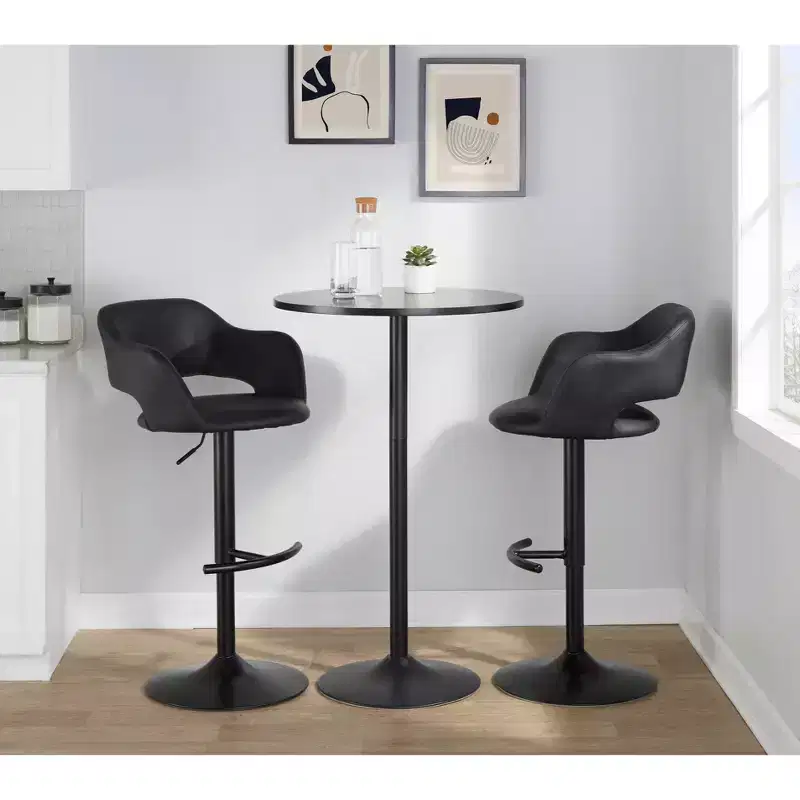 LumiSource Set of 2 Margarite Adjustable Barstools Black PU