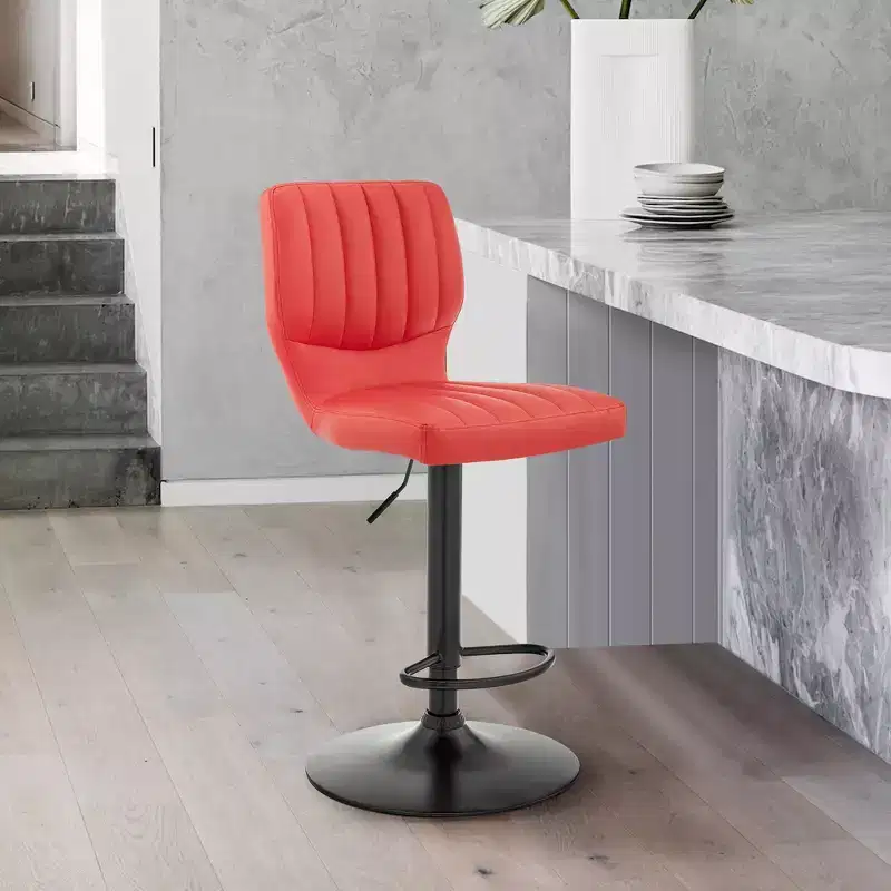 Bardot Adjustable Barstool with Faux Leather and Metal Finish - Armen Living