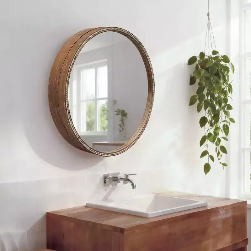 GDFStudio Norvyn 23.6 Round Wall Mirror with Sliding Storage Cabinet