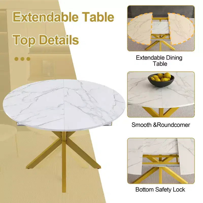GDFStudio Renee Modern Extendable Round Dining Table with X-shaped Base