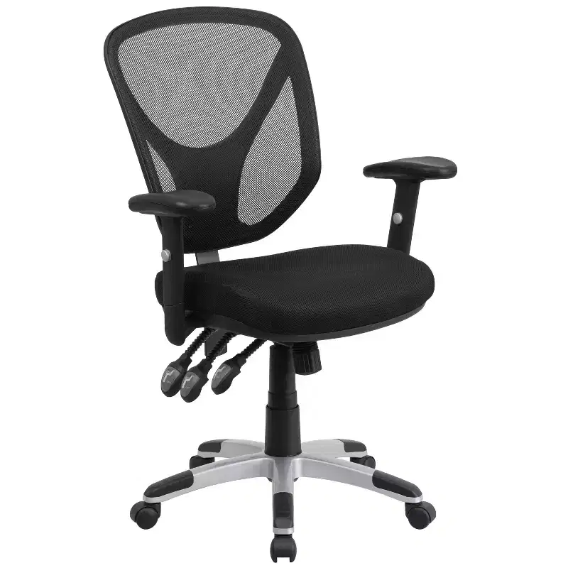 Mid-Back Black Mesh Multifunction Swivel Ergonomic Task Office Chair - Arms