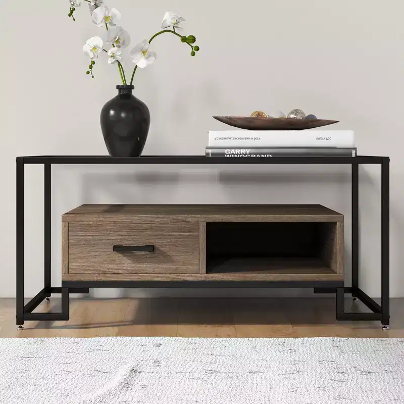 Black Rectangle Coffee Table with 2 Drawers & Storage Shelf, for 1