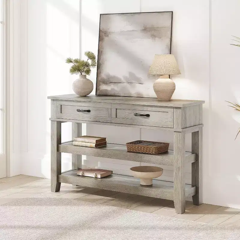 3-Tier Console Table with 2 Drawers, 47