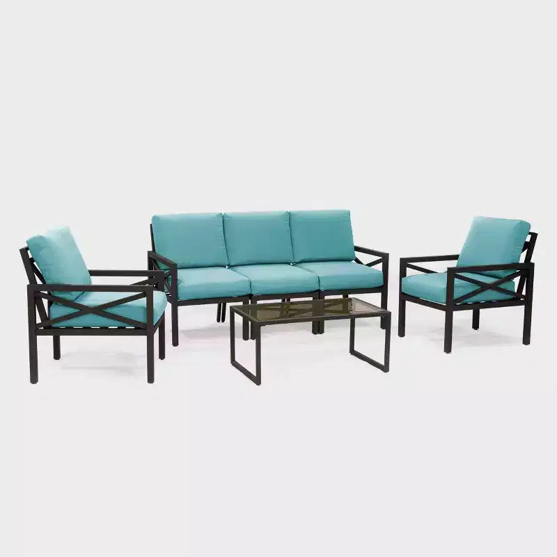 Leisure Made Blakely 6pc Aluminum Seating in Spa Blue Fabric