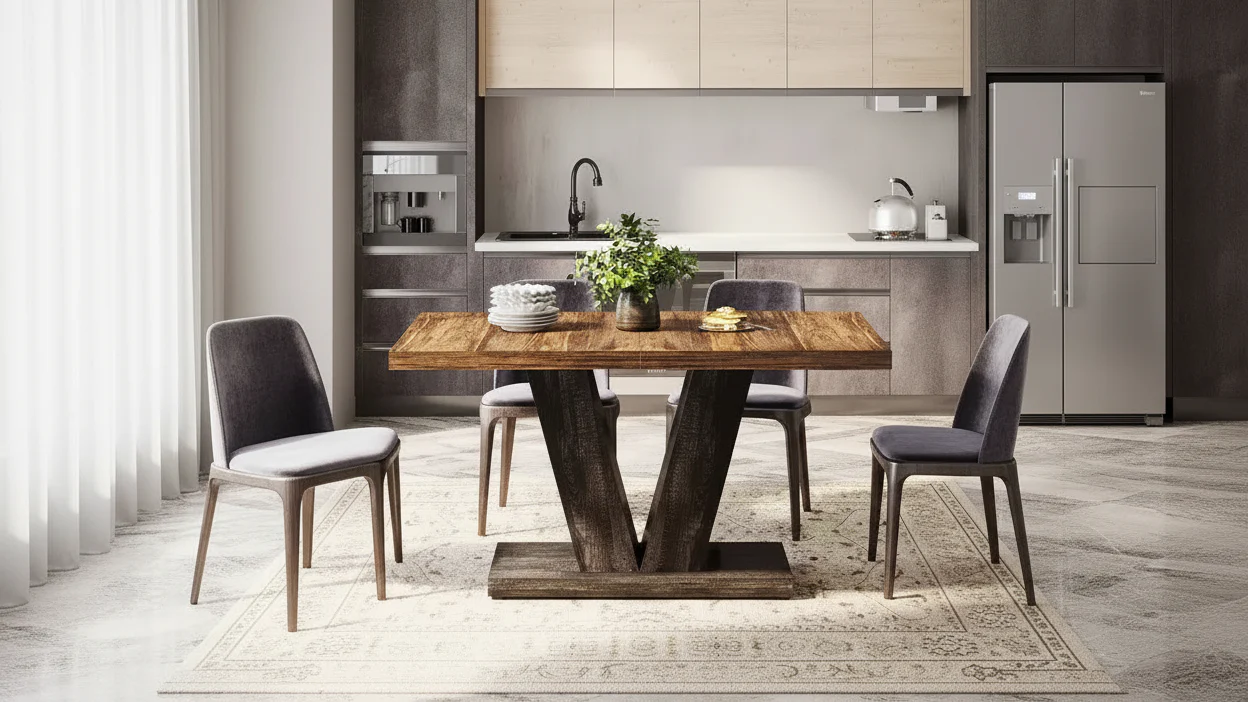 Farmhouse Large Rectangular Dining Table with Sturdy Pedestal Base,Minimalist Kitchen Dinner Table for Dining Room,Breakfast Nook