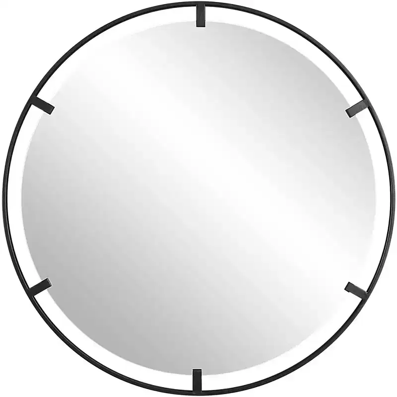 Uttermost Round Vanity Decorative Accent Wall Mirror Modern Satin Black Iron Frame 34 Wide for Bathroom Bedroom Living Room Home