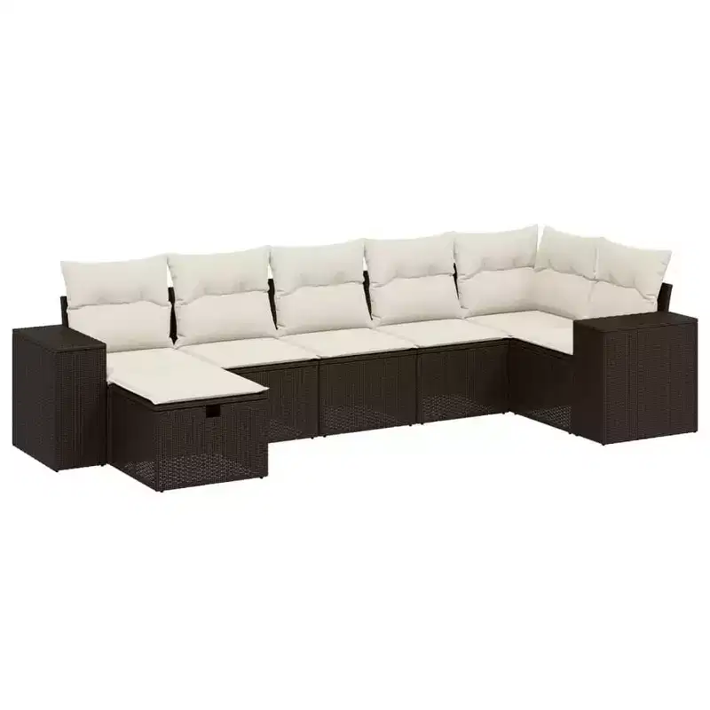 vidaXL 7 Piece Patio Sofa Set with Cushions Poly Rattan