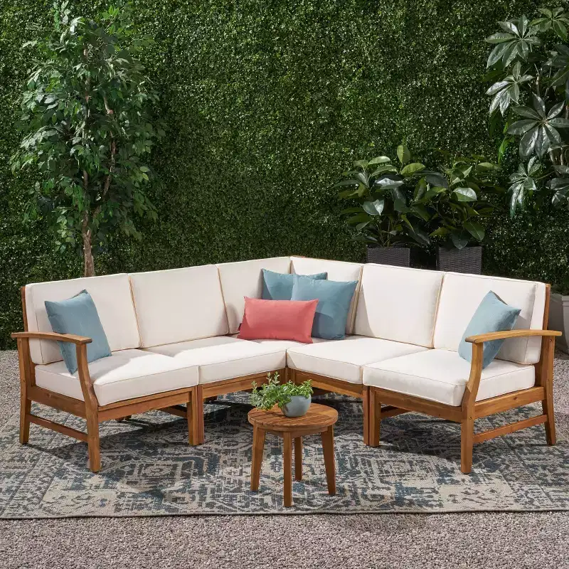 Perla 5pc Acacia Wood Sofa Set: Weather-Resistant Cushions, Christopher Knight Home