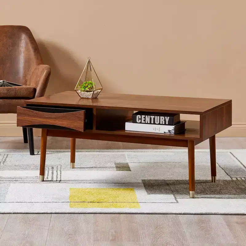 Dawson Mid-Century Modern Coffee Table with Drawer & Shelf