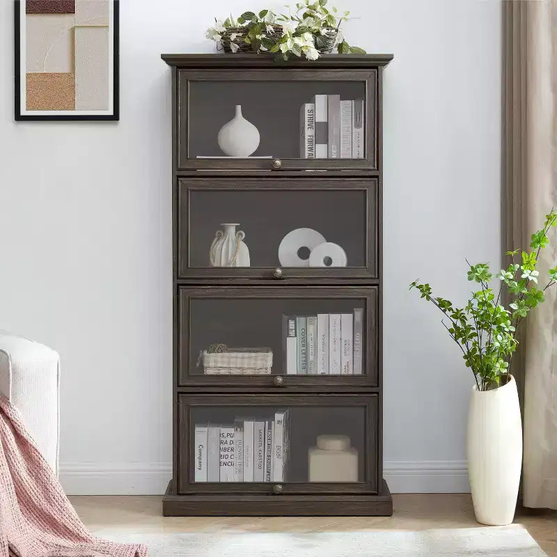 Tall Bookshelf with 4 Shelves, Storage Organizer for Books and CDs, Living Room, Hallway, Office