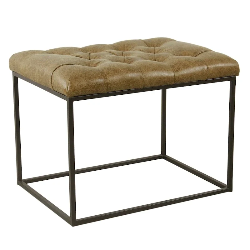HomePop Decorative Ottoman - Distressed Brown Faux Leather