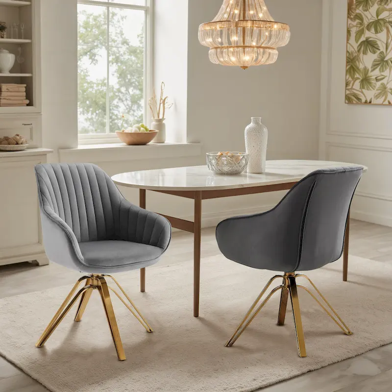 Art Leon Set of 2 Velvet Swivel Dining Chair with Golden Legs