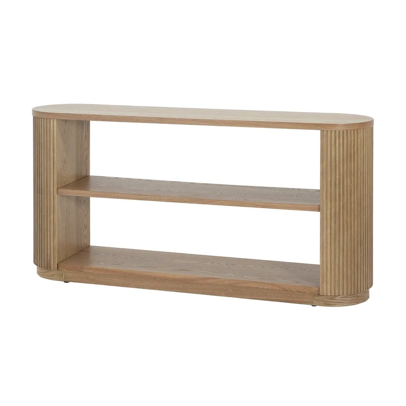 Console Table with Open Shelves and Fluted Wood Veneer