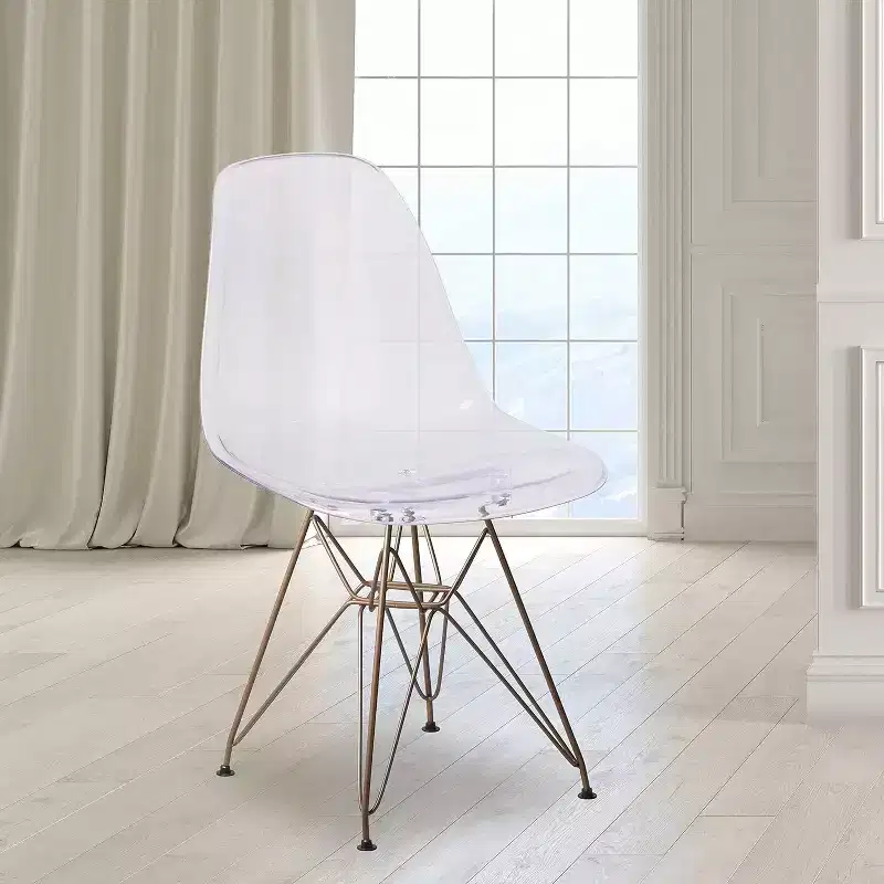 Okak Elegent Dining Chairs Set of 2, Kitchen Chairs with Golden Legs and Clear Seat, Modern Dining Chairs for Living Room, Dining Room, Gold+Clear
