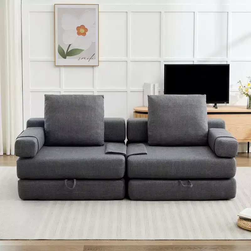 Fold-Down Convertible Sleeper Sofa Chair with Removable Armrests & Washable Cover