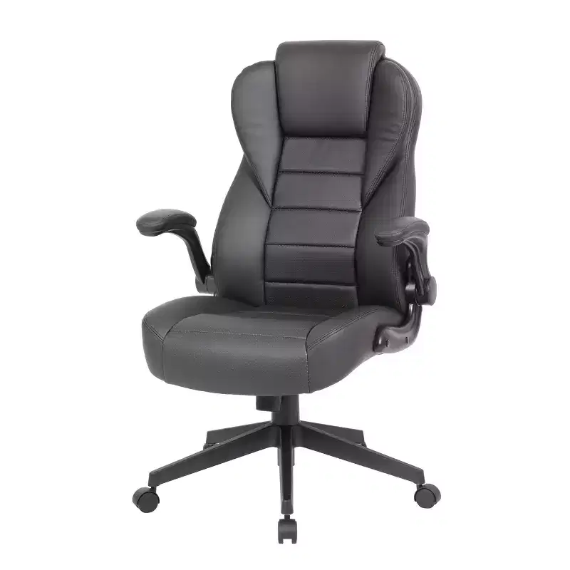 Executive High Back Leatherplus Flip Armchair Black: Ergonomic, Swivel, Lumbar Support, Adjustable Height