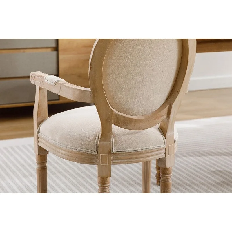 Grondin Mid-Century Modern Style French Country Dining Chair Set of 2, Kind Louis Back Linen Upholstered Accent Armchair