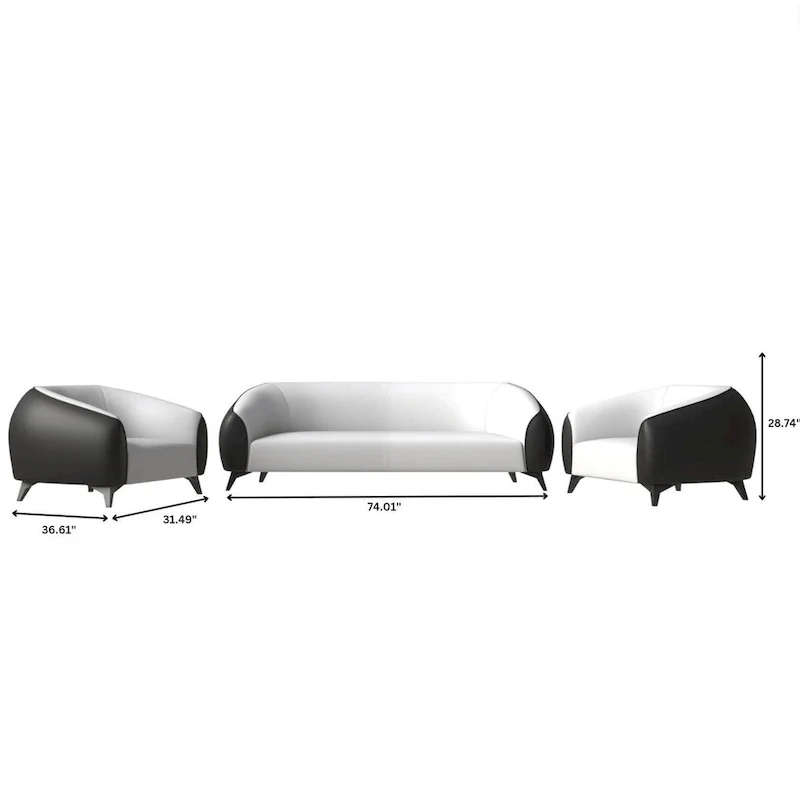 3-Piece Sofa Set Upholstered PU Leather with Solid Wood Frame and Steel Legs Opula Series by LeisureMod