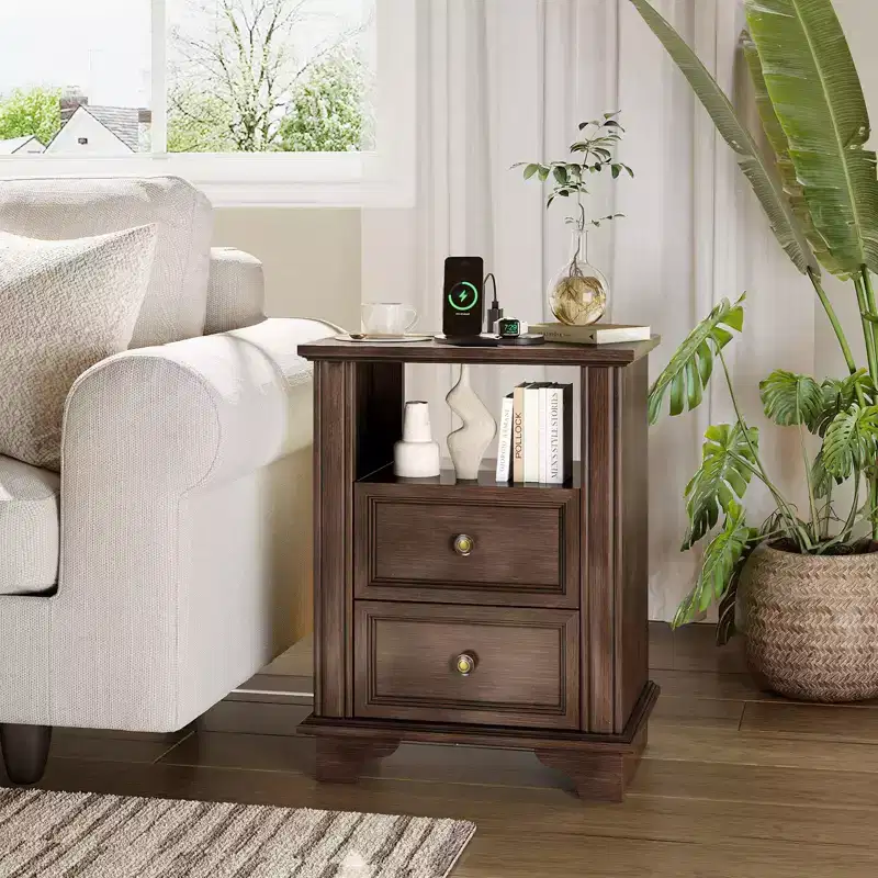 Karl Home 2-Drawer Brown MDF (Medium-Density Fiberboard) 19.69in. W Nightstands