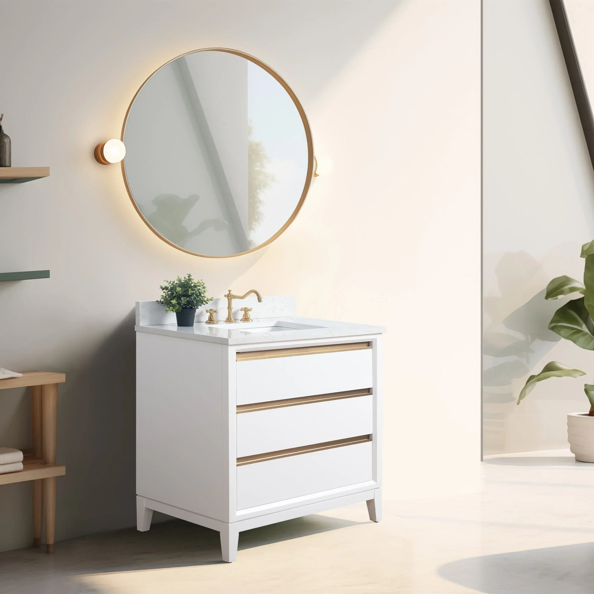 Vanity Art Bathroom Vanity with Ceramic Sink and Engineered Marble Top