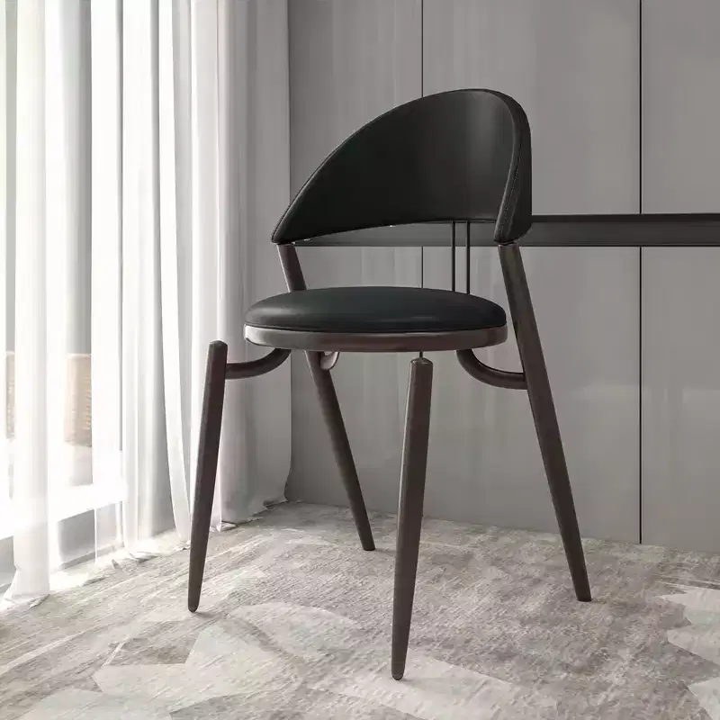 Modern Leather Dining Chair, Open Back Upholstered Accent Side Chair with Metal Legs, No Assembly