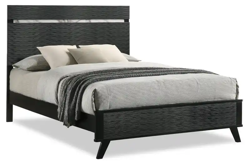 Panel Bed with Headboard & Frame, Mid-Century Modern