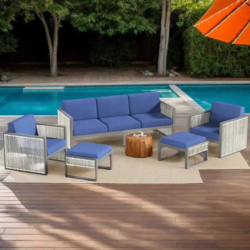 Bestier Patio Furniture Set, 5PCS Wicker Conversation Set for Backyard, Outdoor Couch Set with 4.5 Thick Cushion and Ottoman, Garden