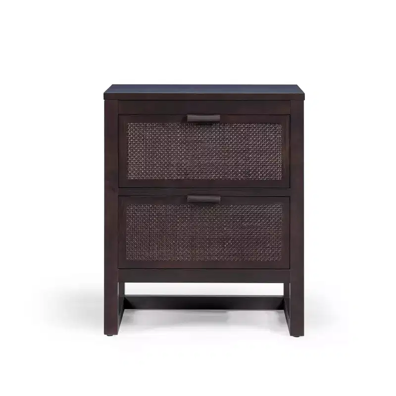 Hatteras Modern Boho 2-Drawer Nightstand with Solid Wood & Natural Rattan Accents-Teamson Home