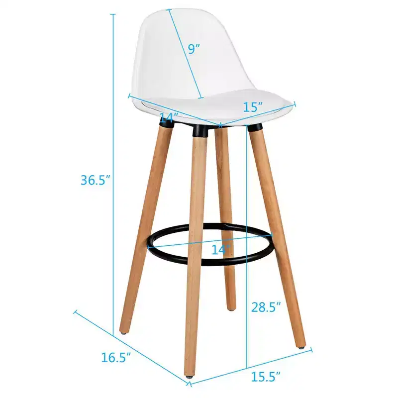 Costway Set of 2 Mid Century Barstool 28.5 Dining Pub Chair w/Leather Padded Seat White