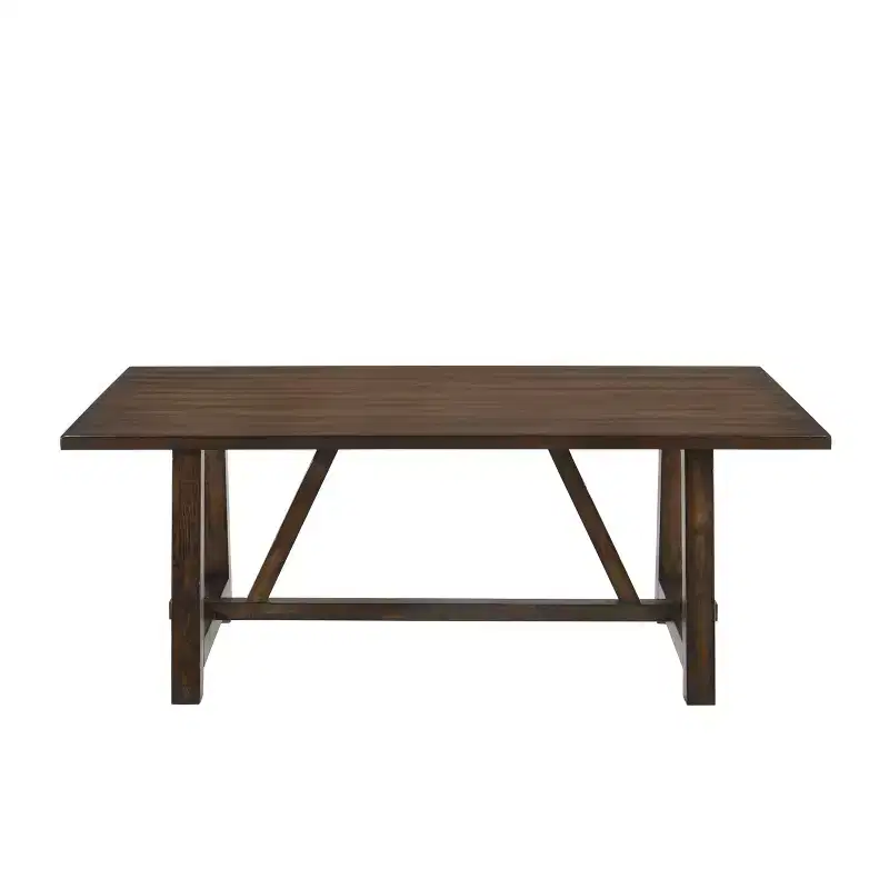 Rectangle Dining Table Dark Oak Finish Trestle Base Seats 6 Wood Composite 72