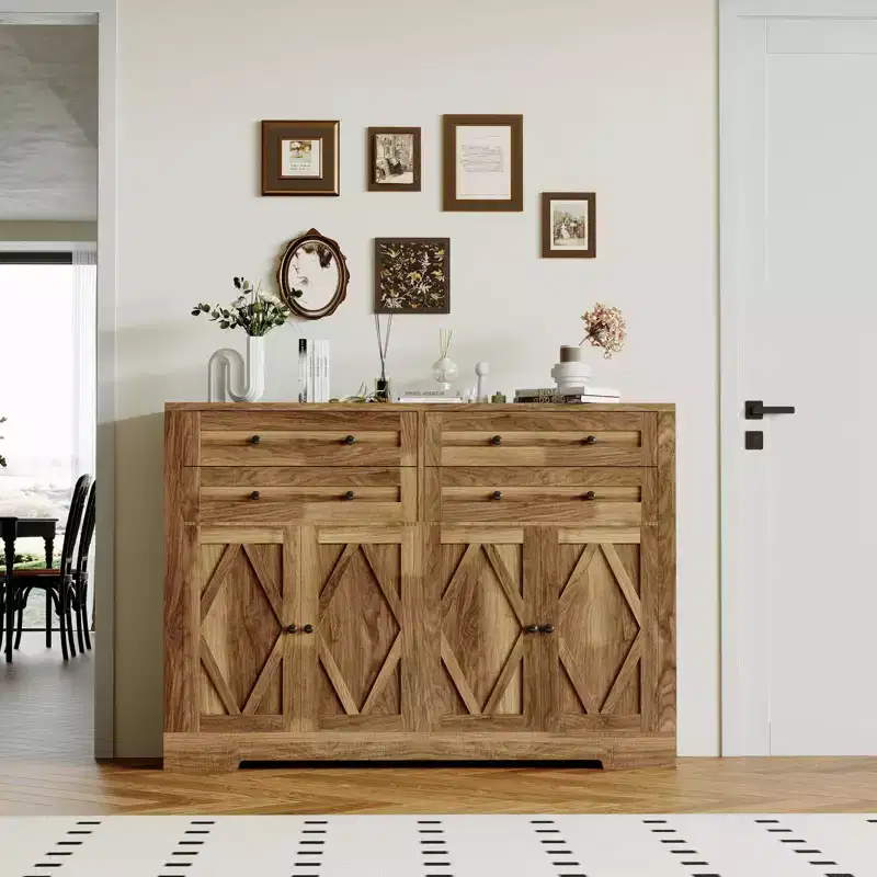 Sideboard Buffet Cabinet with Storage, Farmhouse Wood 55in Large Coffee Bar with 4 Doors & 4 Drawers for Kitchen Living Room Dining Room
