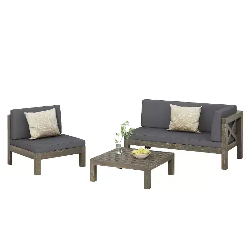 Christopher Knight 3pc Home Brava Outdoor Acacia Wood Conversation Set Gray Finish