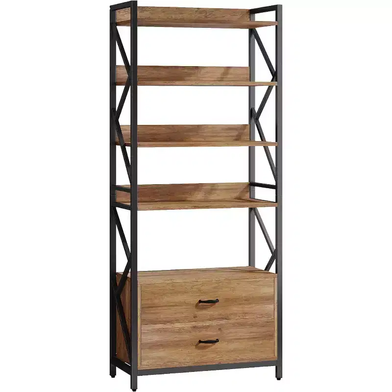 70.8 2 Drawers 5 Shelf Open Bookcase