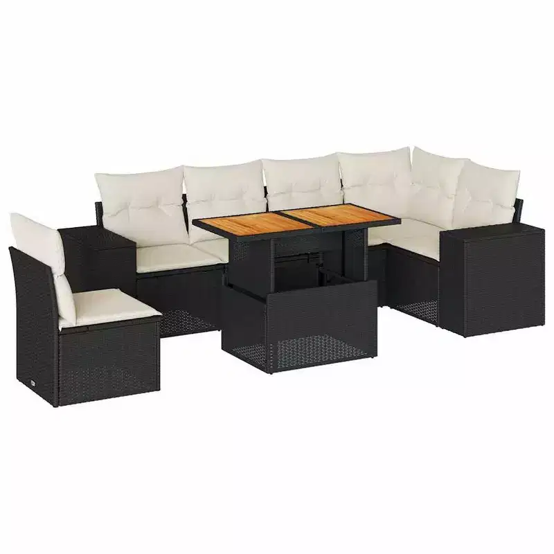 vidaXL Contemporary Garden Sofa Set in Poly Rattan with Cushions