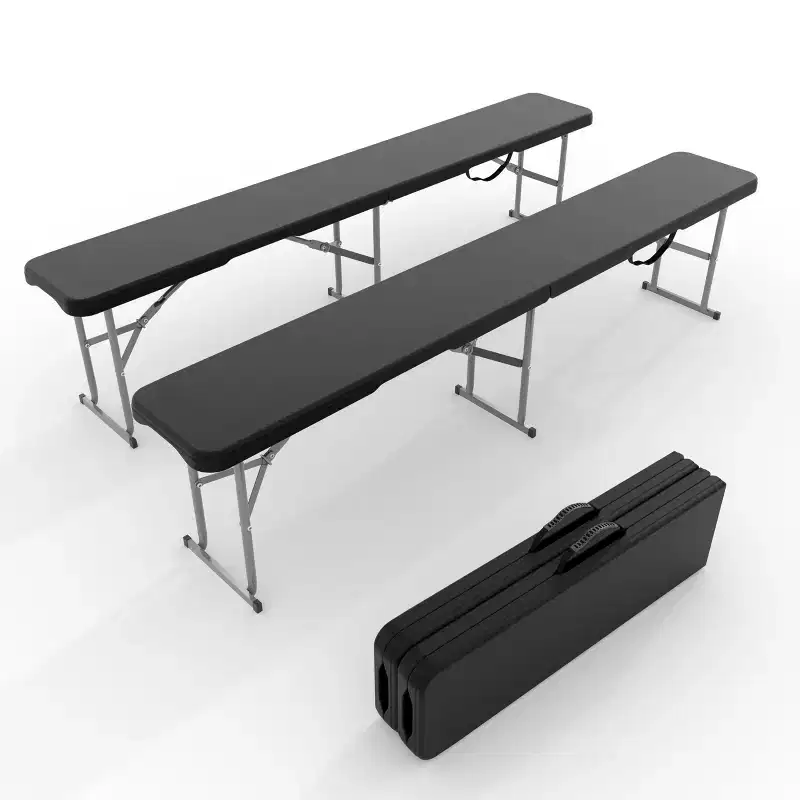 2 Pack Folding Bench 6Ft, Portable Picnic Bench with Sturdy HDPE Top & Steel Frame, Outdoor Fold in Half Camping Chair with Carrying Handle