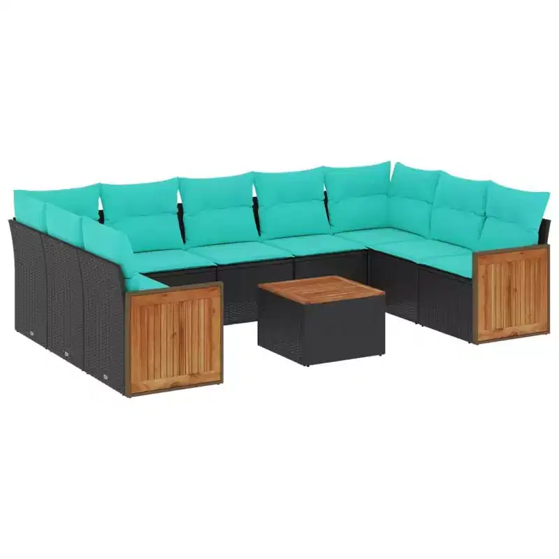 vidaXL 10 Piece Patio Sofa Set with Cushions Black Poly Rattan