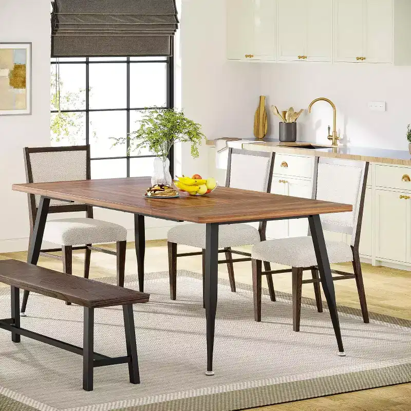 Lantine 70.9 Inch Large Rectangular Dining Table Kitchen Furniture, Brown+Black