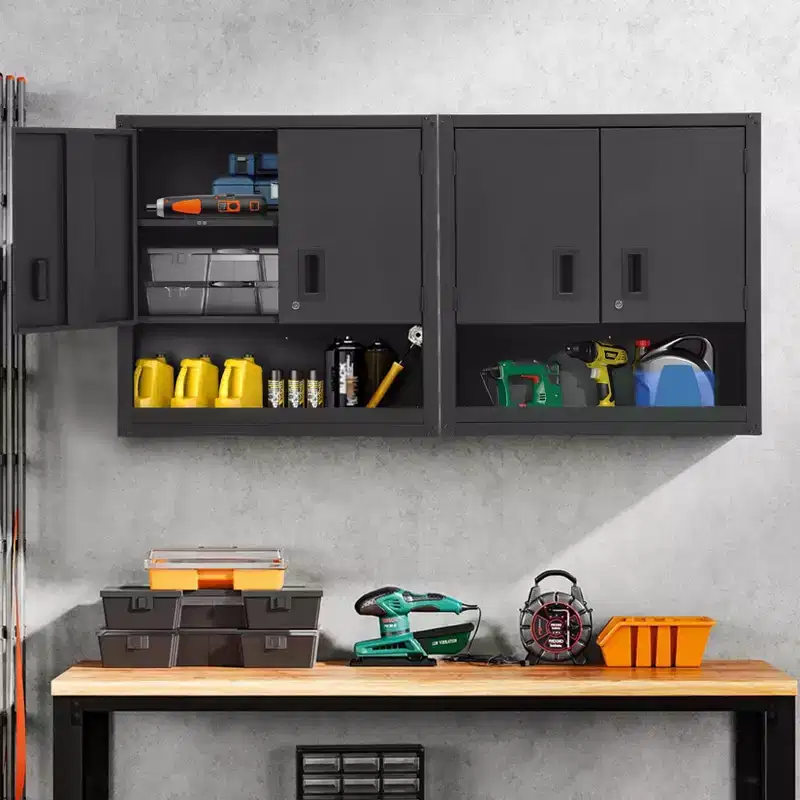 Wall Cabinet with Adjustable Shelf, Heavy Duty Steel Garage Locker with Lockable Magnetic Doors, Wall Mounted Tool Cabinet for Warehouse Home