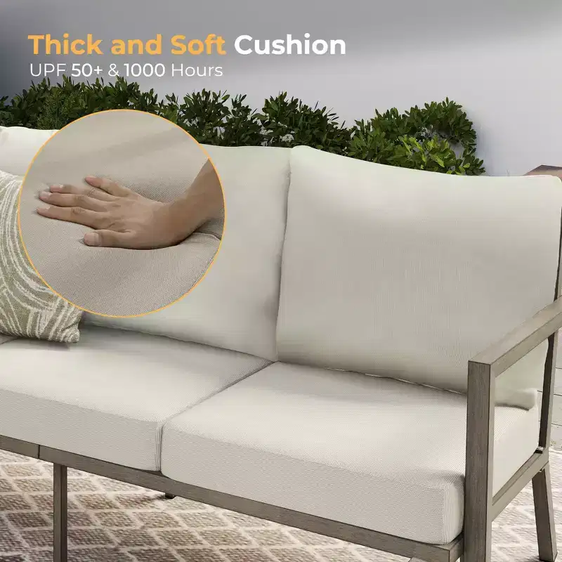 HAPPATIO Aluminum Patio Furniture Set, 4 Pieces Conversation Set with Thick Cushions for Garden, Backyard, Porch, Beige