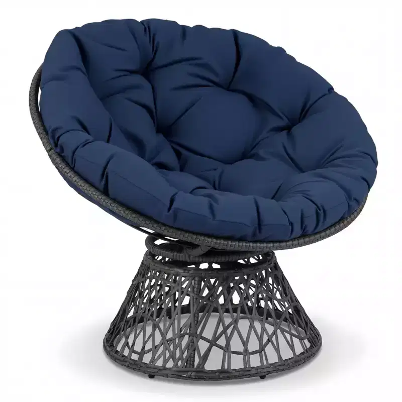 Gymax 360-DegreeSwivel Papasan Chair Round Wicker Lounge Chair w/Thick Cushion&Metal Frame