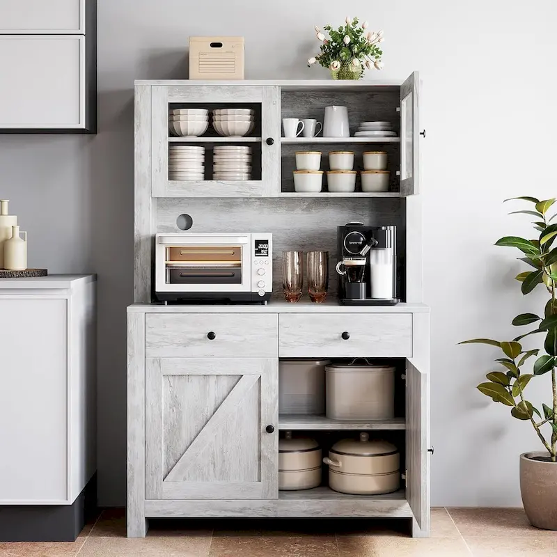 Kitchen Pantry Cabinet with Microwave Stand
