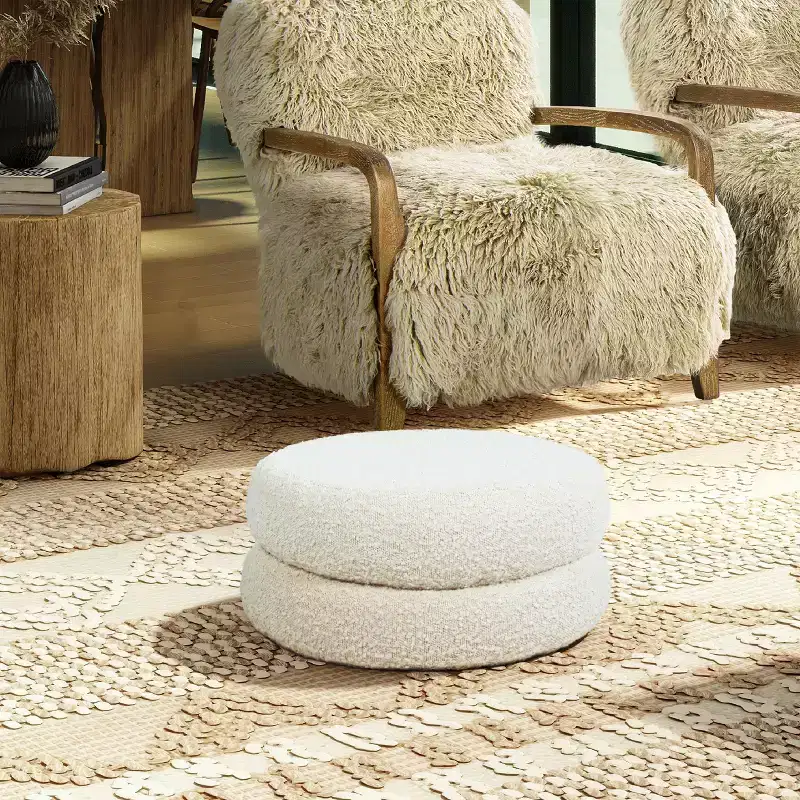 GDFStudio Rattler 18.5 Round Boucl Floor Cushion Ottoman