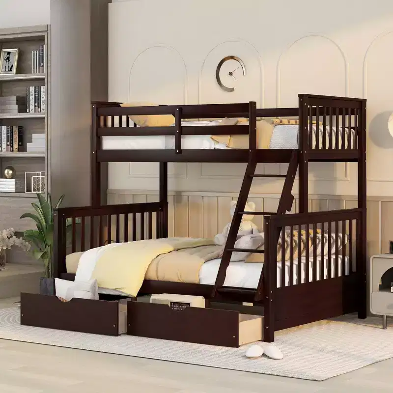 Whisen Twin over Full Bunk Bed with Ladders and Two Storage Drawers
