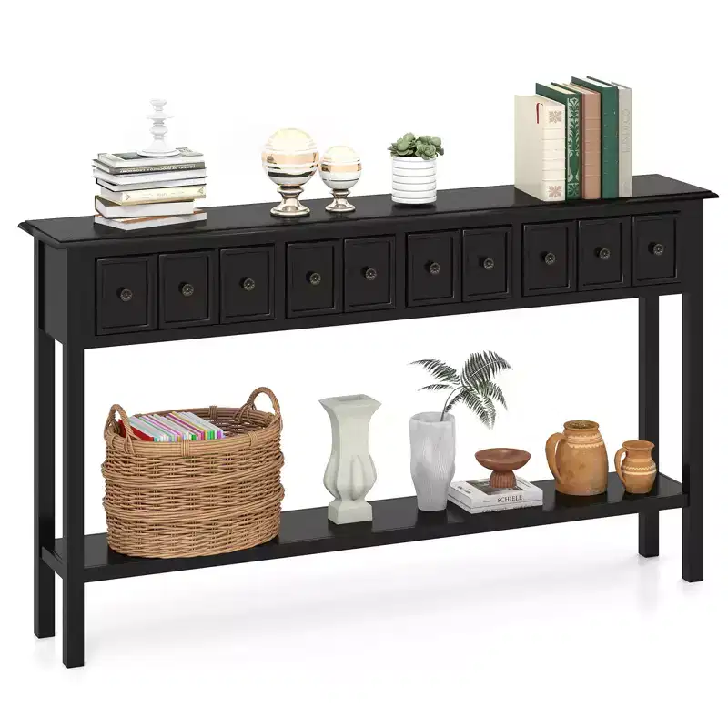 Costway 60 Long Narrow Console Table w/4 Drawers & Open Storage Shelf Anti-Tip Kit