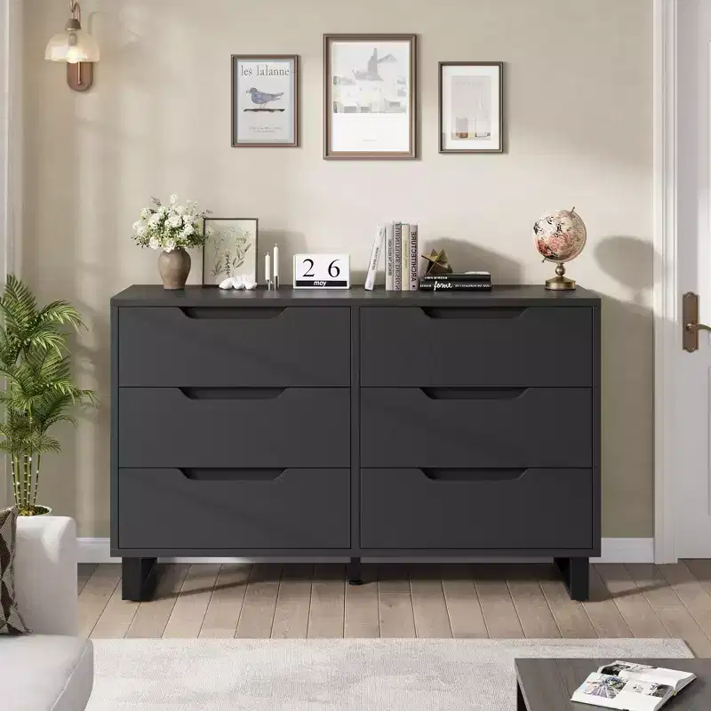 Freestanding Vertical Drawer Cabinet with Storage, 6 Dresser for Bedroom Wooden Closet Storage Chest for Bedroom
