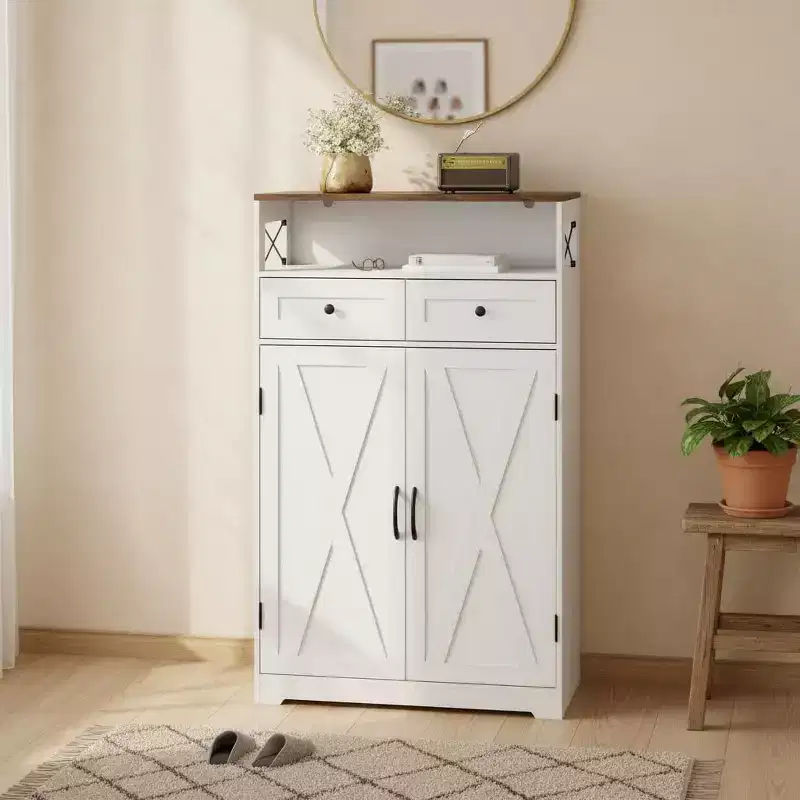 2 Drawer Shoe Cabinet with Doors, Adjustable Shelves, Multi-Scene Entryway Storage for Closet, Living Room, Hallway