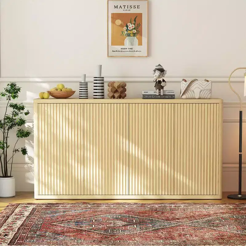 66.3in Large Sideboard Buffet Cabinet, Kitchen Modern Fluted Cupboard Coffee Bar Console Table