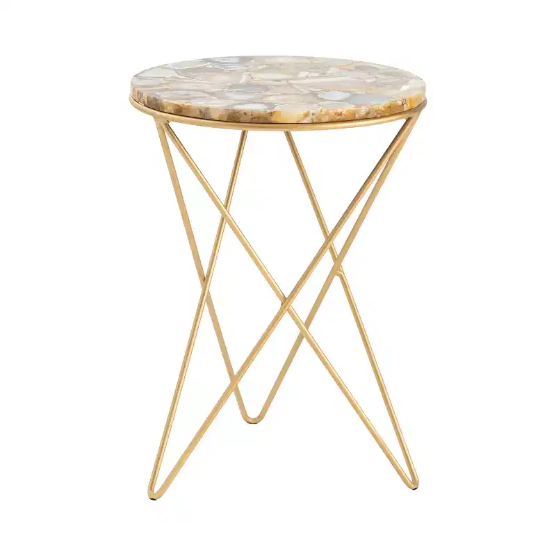Round Gold Marble Accent End Table